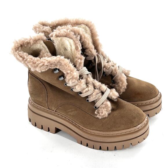 Sam Edelman Kyler 2 Lace Up Combat Boots 9.5 NWOT Tan Suede Fur Ankle Bootie Lug - Picture 7 of 11